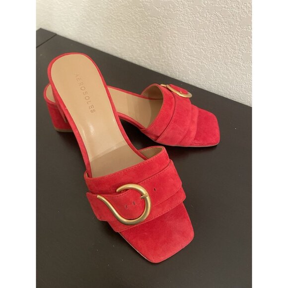 Aerosoles Womens Dress Shoes Size 8.5 Evvie Red Suede 617 Heels NEW Leather - Picture 2 of 10